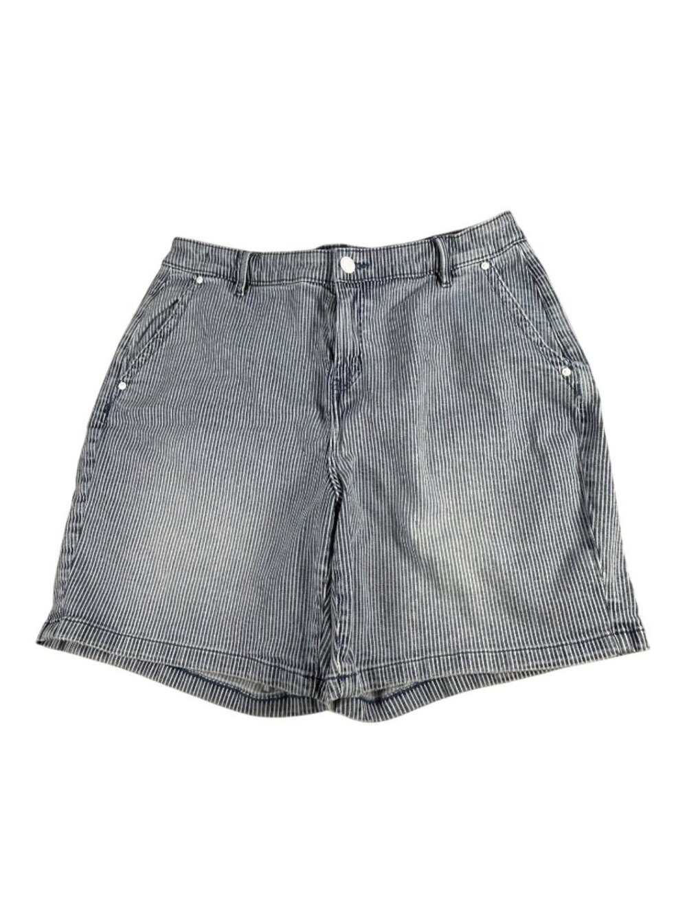 Lane Bryant Mid-Rise Boyfriend Bermuda Denim Shorts 14 Blue Striped Cotton Blend